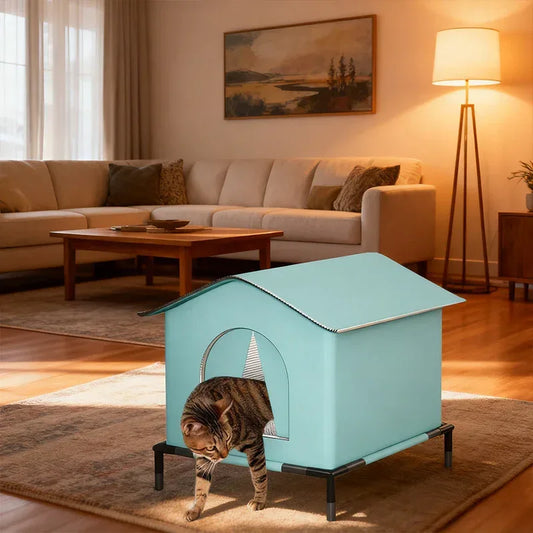 Outdoor Cat House Insulated Weatherproof Shelter with Raised Base and Reflective Thermal Lining for Winter Protection - Pawfectly Pets