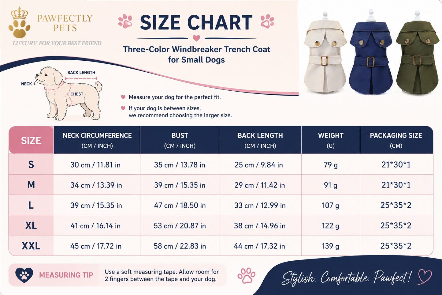 Dog Winter Coat – Stylish Three-Color Windbreaker for Small Dogs