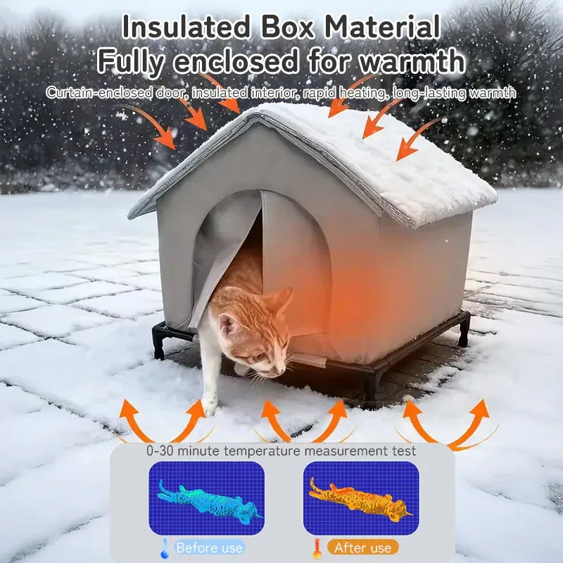 Outdoor Cat House Insulated Weatherproof Shelter with Raised Base and Reflective Thermal Lining for Winter Protection - Pawfectly Pets