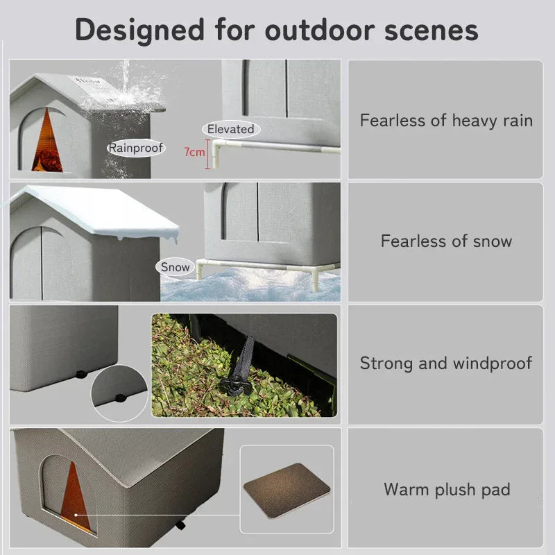 Outdoor Cat House Insulated Weatherproof Shelter with Raised Base and Reflective Thermal Lining for Winter Protection - Pawfectly Pets
