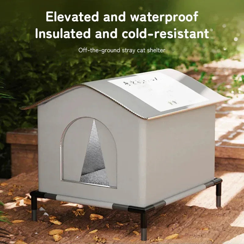 Outdoor Cat House Insulated Weatherproof Shelter with Raised Base and Reflective Thermal Lining for Winter Protection - Pawfectly Pets