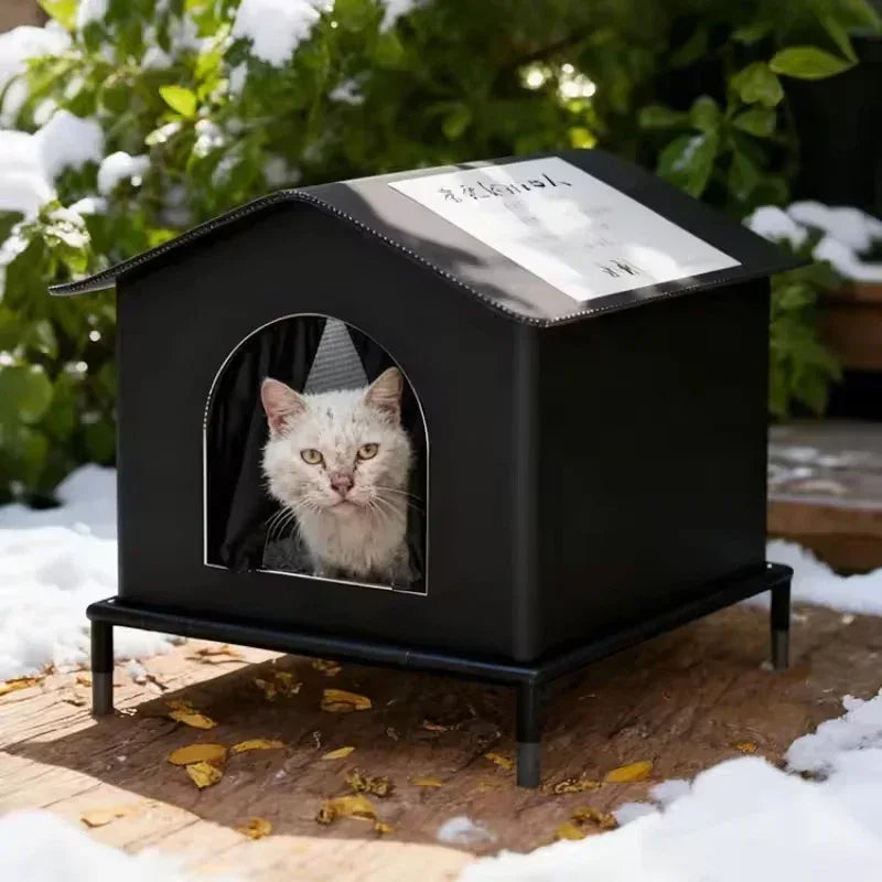Outdoor Cat House Insulated Weatherproof Shelter with Raised Base and Reflective Thermal Lining for Winter Protection - Pawfectly Pets