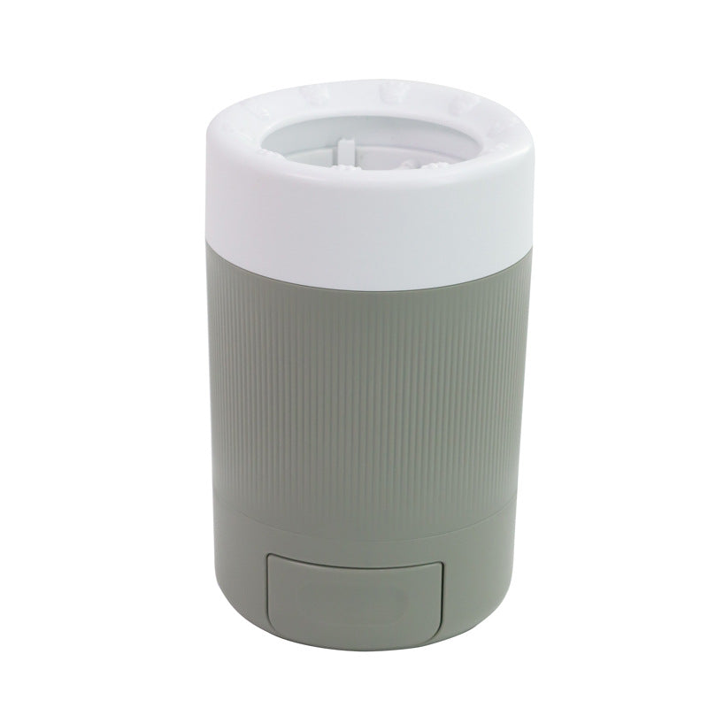 Gray and white cylindrical container on a white background