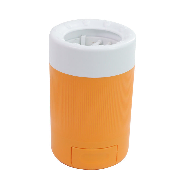 Orange and white cylindrical container on a white background
