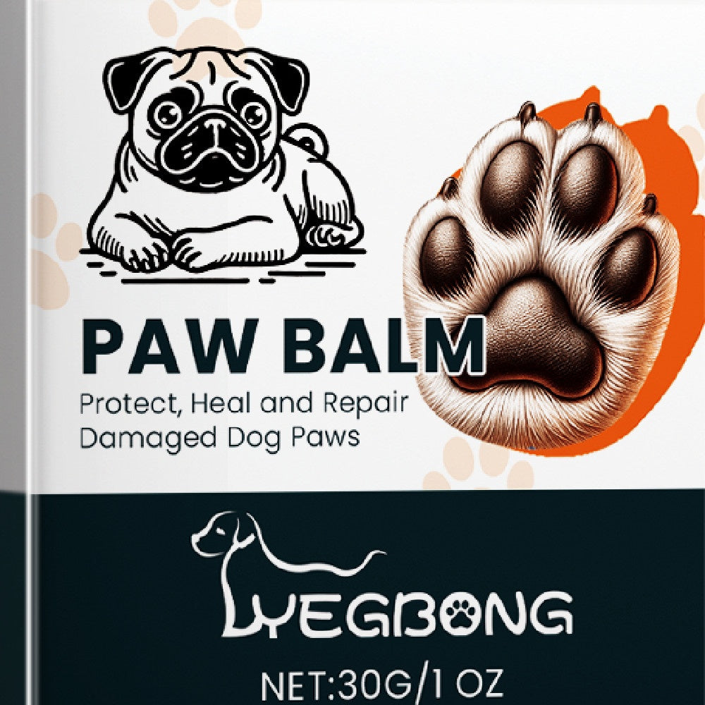 Paw balm packaging with a pug illustration and paw design, featuring the brand 'YEGIBONG'.