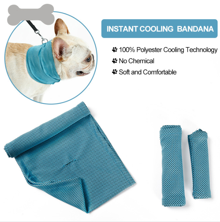 Instant cooling bandana for dogs with product details on a white background