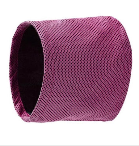 A purple mesh roll-up tube or sleeve with a dark interior, shown on a plain white background.