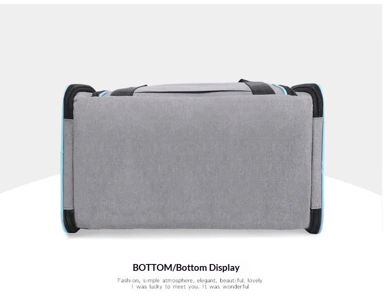 A gray rectangular fabric bag or case with black corner protectors and a top handle, shown from the bottom view on a white background with text below reading 'BOTTOM/Bottom Display'.